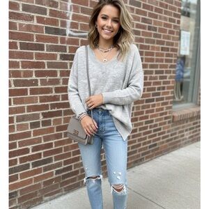Women's V-Neck Sweater in Gray